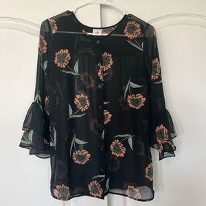 Cabi quarter sleeve blouse, XS, black/floral